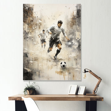 Grey Minimalist Soccer Encounter I - Soccer Canvas Wall Art